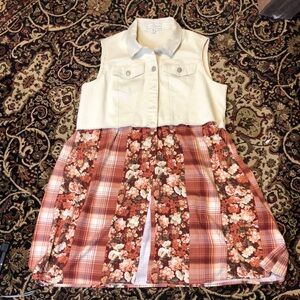 Stylish Floral Plaid one piece Cardigan with Cream Vest XL